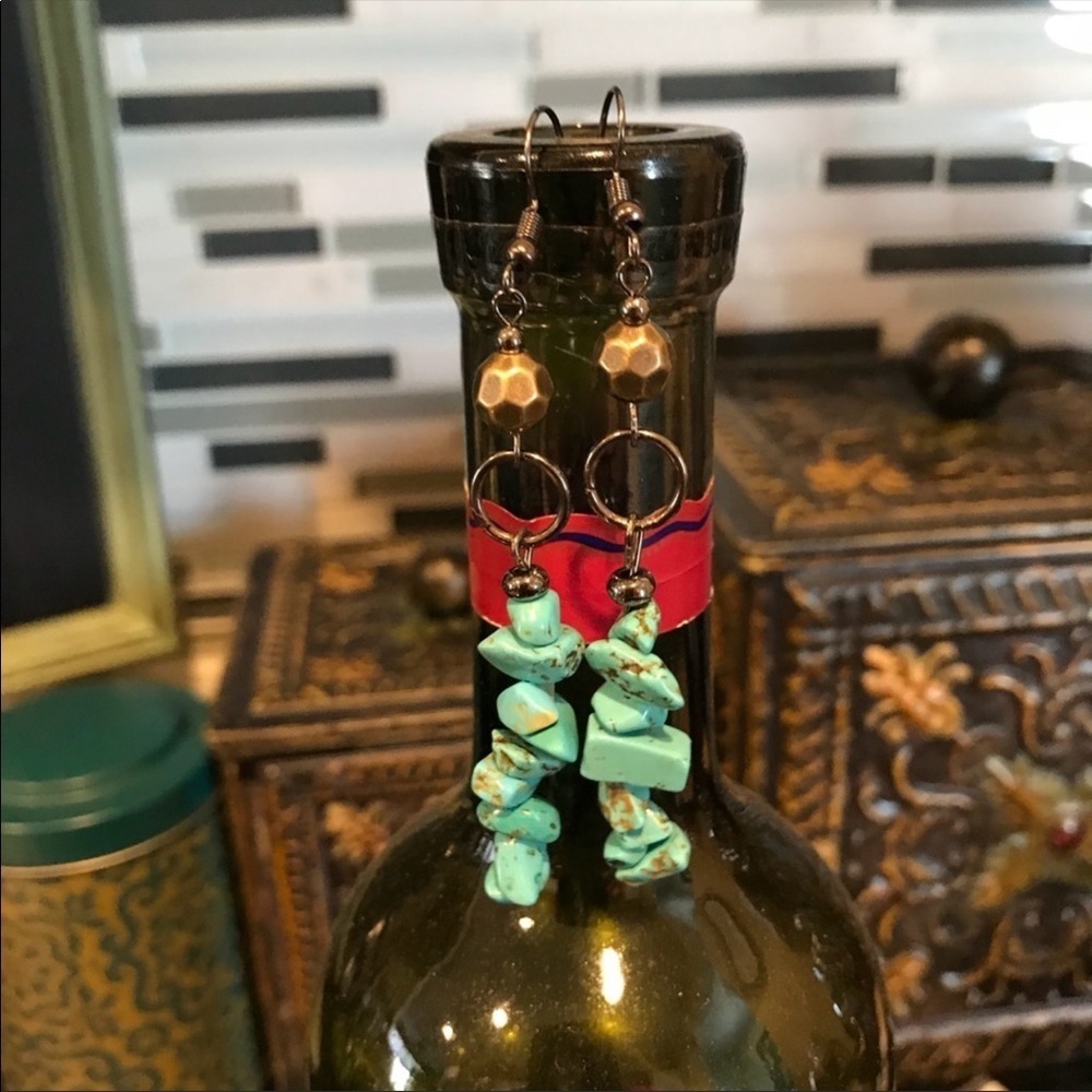 Boho turquoise brass dangle earrings